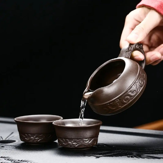 Relief Etch Ceramic Lazy Man Automatic Tea Set